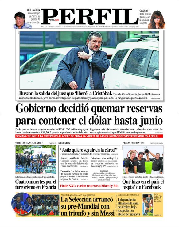 La tapa de Diario PERFIL de este sábado