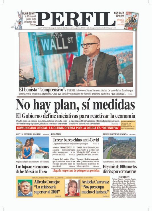 La tapa de Diario PERFIL de este domingo 26 de julio de 2020