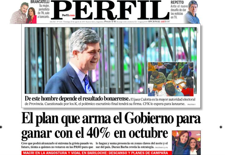 La portada del domingo de Diario Perfil
