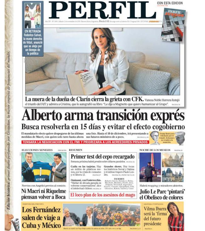 La tapa de Diario PERFIL de este sábado 2 de noviembre