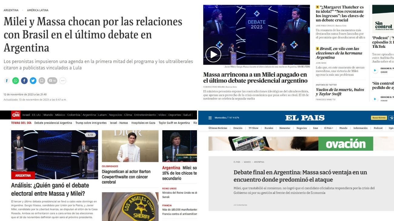 Debate presidencial: qué dijeron los medios del mundo sobre los cruces entre Sergio Massa y Javier Milei