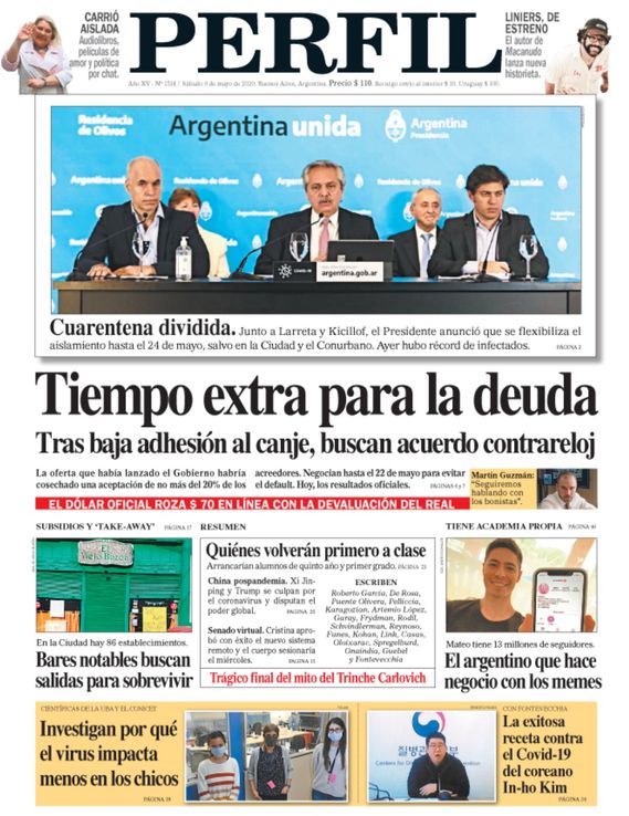 La tapa de Diario PERFIL de este sábado 9 de mayo