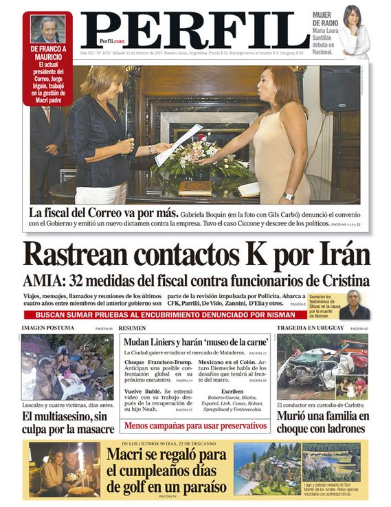 La tapa del Diario Perfil este sábado