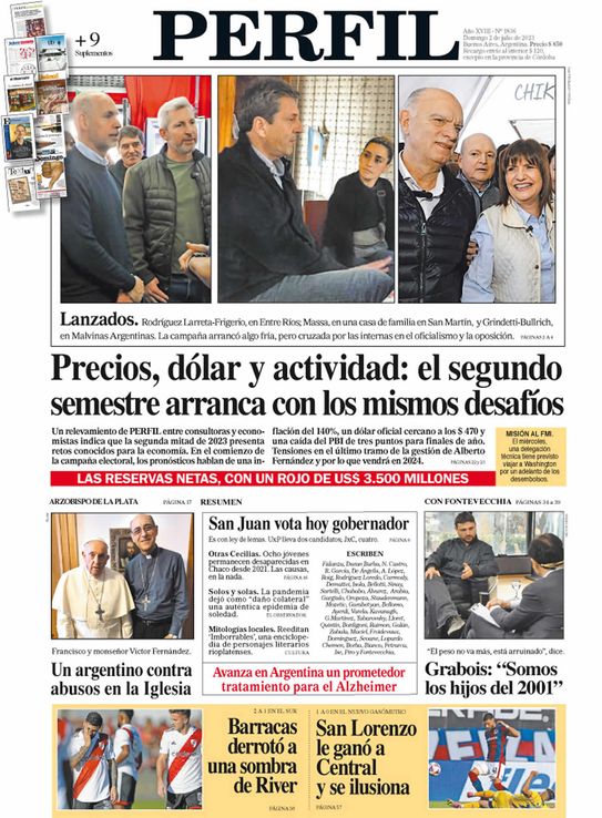 La tapa del Diario PERFIL del domingo 2 de julio de 2023