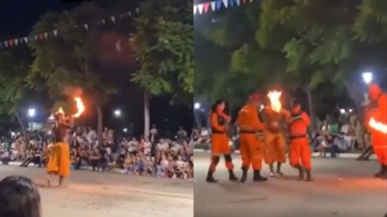 Video: intentó un truco con fuego durante el carnaval y casi se incendia la cabeza