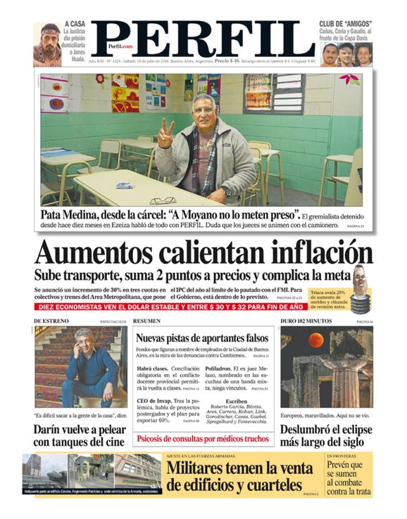 La tapa de Diario PERFIL de este sábado