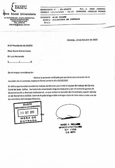 El infectólogo Roland renuncia al equipo Covid de Daspu