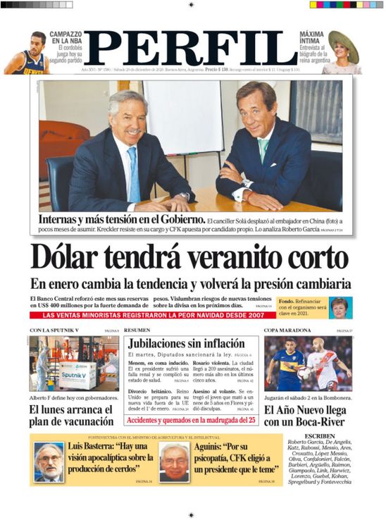 La tapa de Diario PERFIL de este sábado 26 de diciembre de 2020