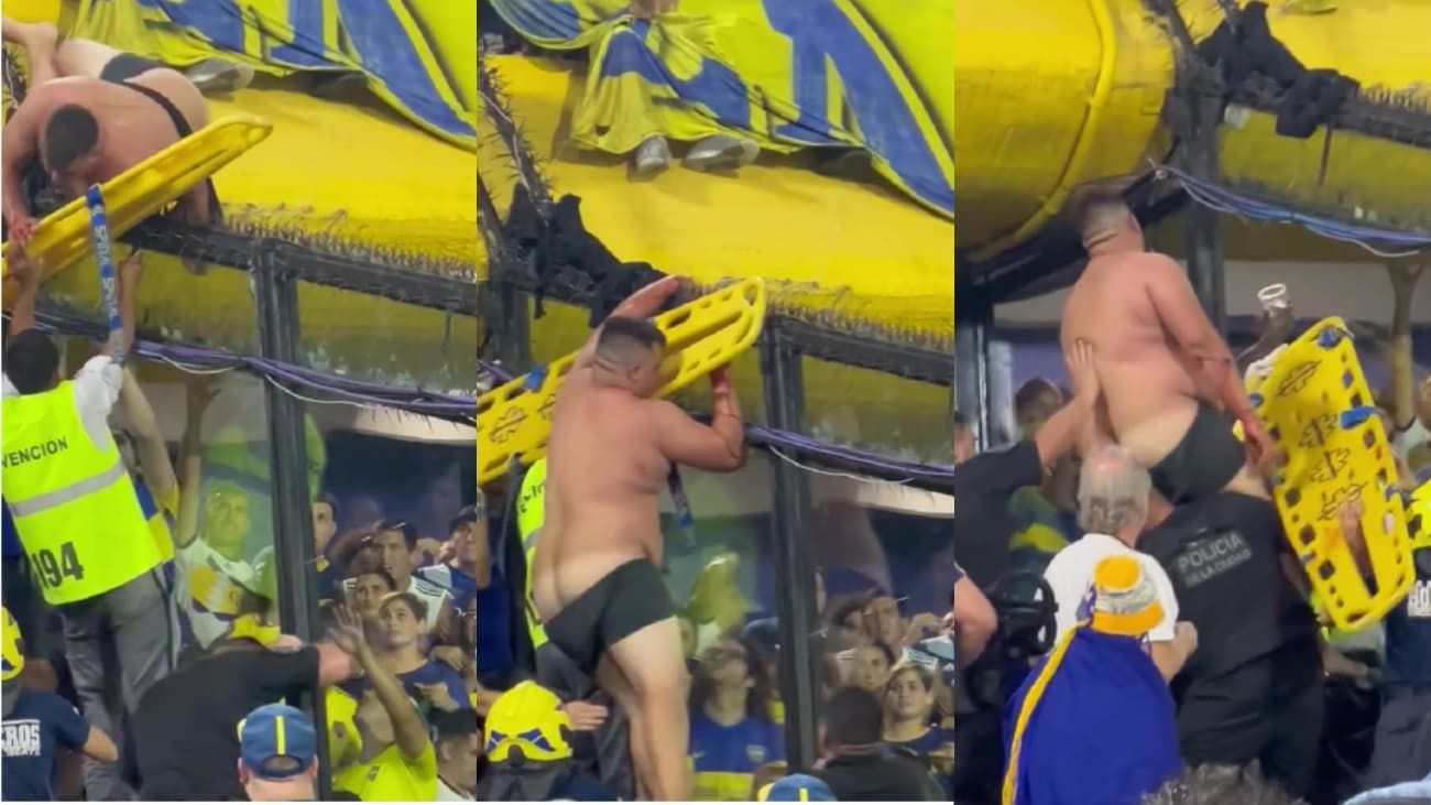 El tenso rescate a un hincha de Boca que terminó semidesnudo enganchado en el alambre de púas
