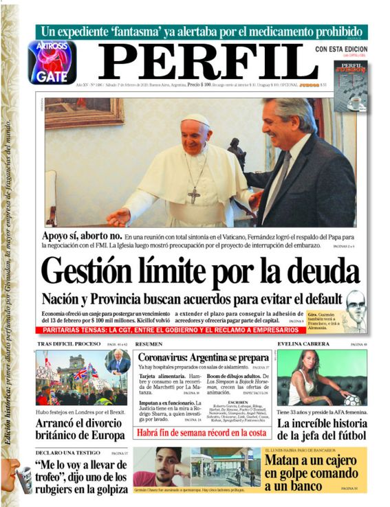 La tapa de Diario PERFIL de este sábado 1 de febrero