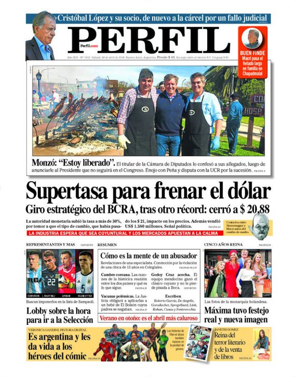 La portada del diario PERFIL de este sábado