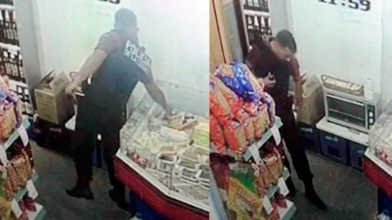 El video de un policía que robó fiambre en un supermercado se volvió viral