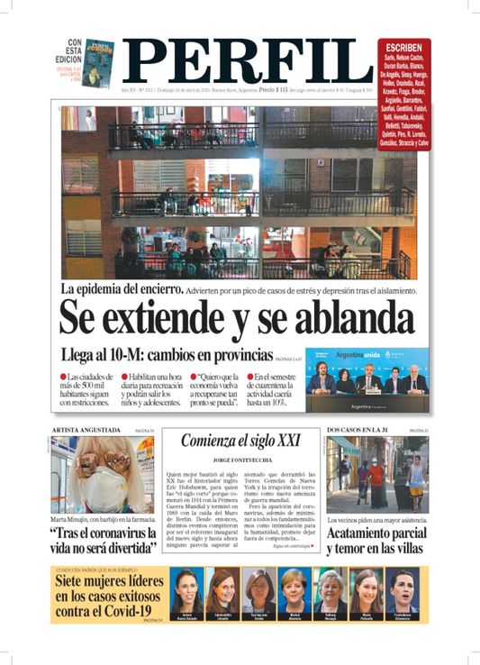 La tapa de diario PERFIL de este domingo 26 de abril de 2020