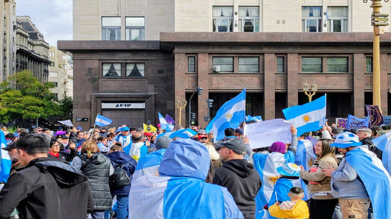 Escueta reunión de libertarios en Plaza de Mayo en apoyo del Gobierno