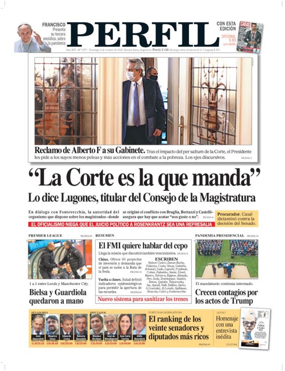 La tapa del Diario PERFIL de este domingo 4 de octubre de 2020