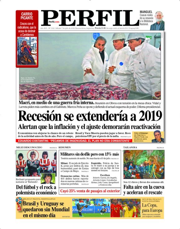 La tapa de Diario PERFIL de este sábado