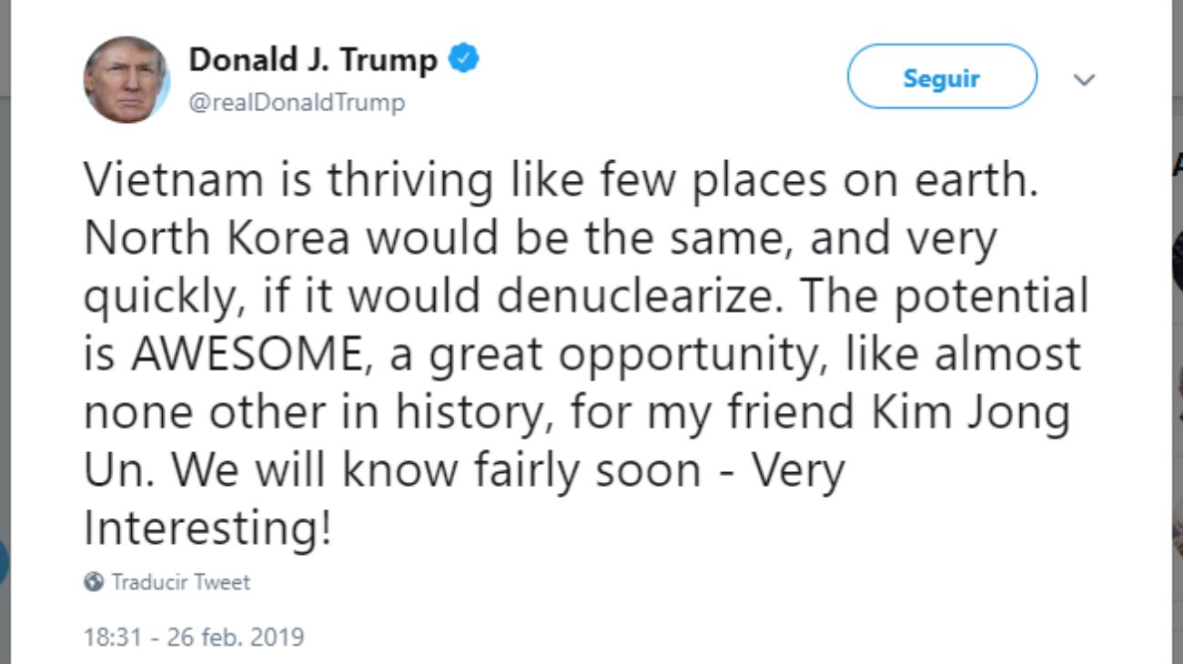 Trump: Corea del Norte tendrá un futuro "estupendo" si abandona programa nuclear