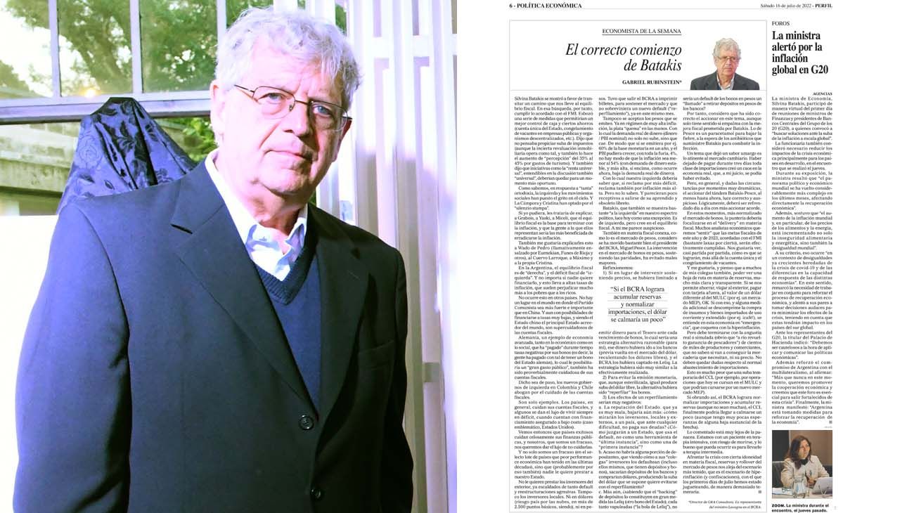 Rubinstein, un economista que defiende el equilibrio fiscal y condena la emisión