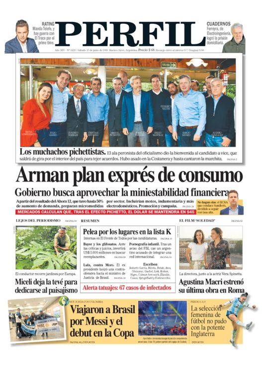 La tapa del Diario Perfil de este sábado 15 de junio de 2019