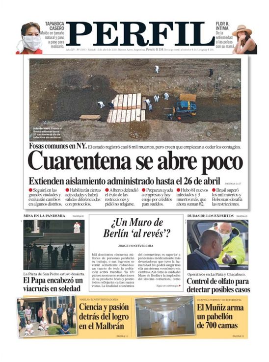 La tapa del diario Perfil de este sábado 11 de abril de 2020