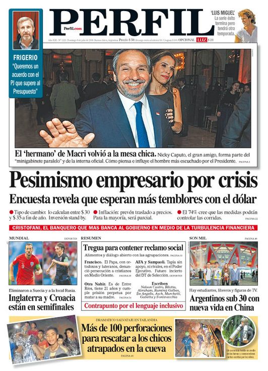 La tapa de Diario Perfil de este domingo 8 de julio
