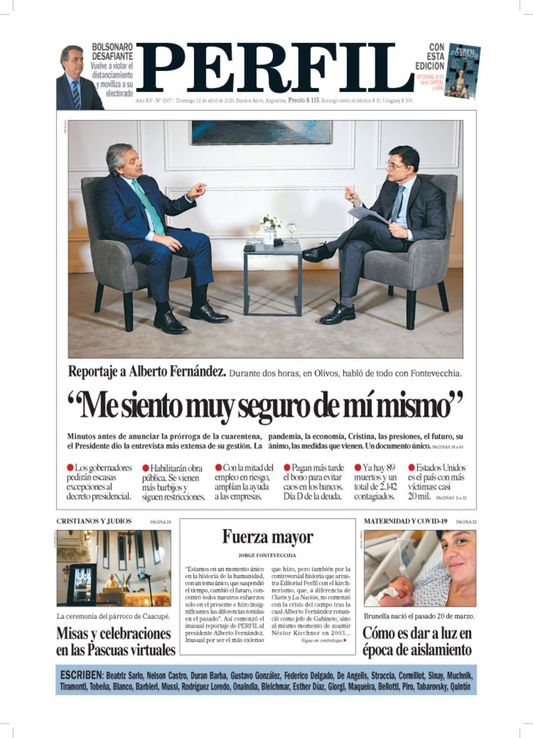La tapa del diario Perfil de este domingo 12 de abril de 2020