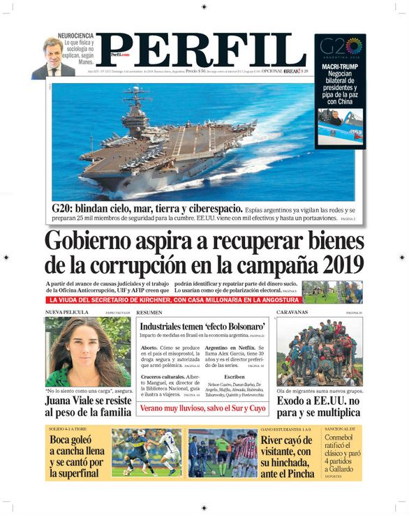 La tapa de Diario PERFIL de este domingo