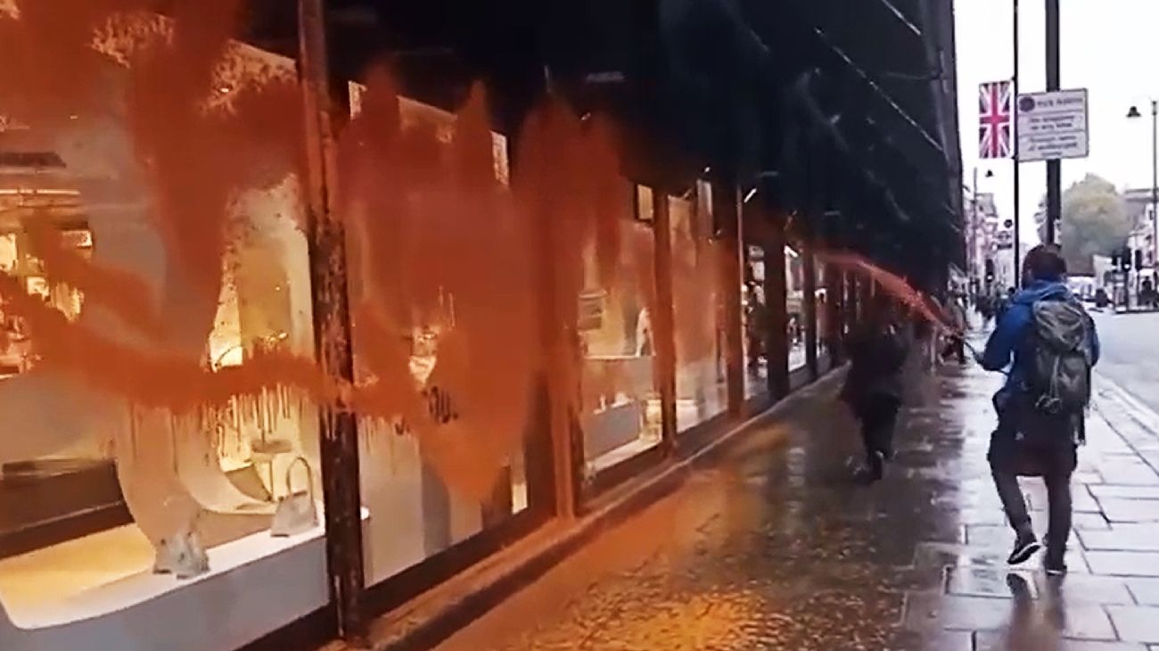 Video: activistas atacaron de nuevo y arrojaron pintura contra los almacenes Harrods