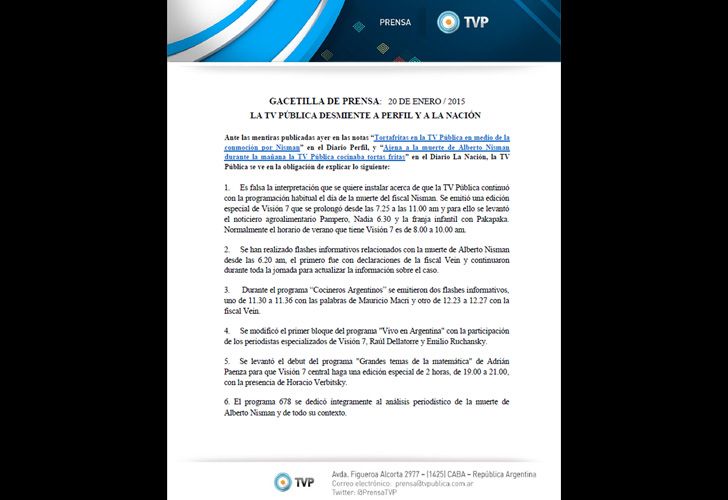 La TV Pública desmintió a Perfil.com