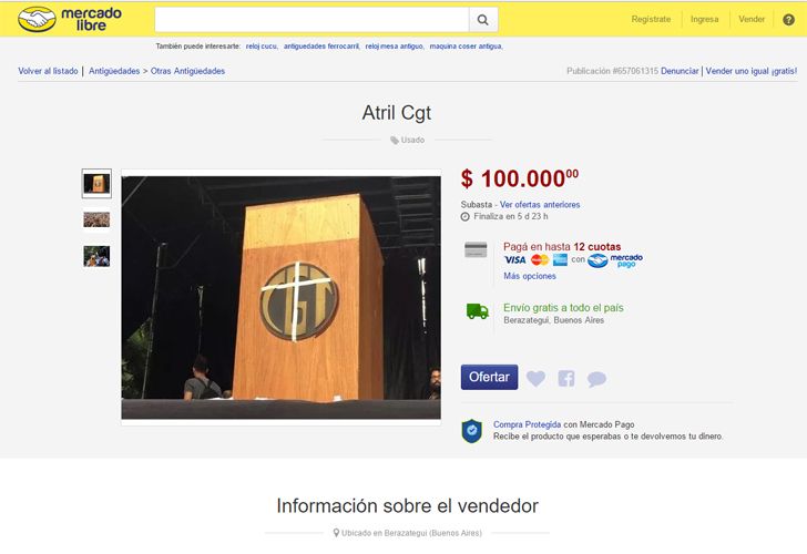 Venden en Mercado Libre el atril de la CGT