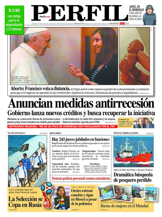 La tapa de Diario Perfil de este domingo 10 de junio