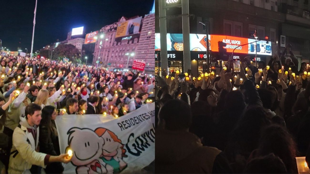 Marchan con velas hacia el Obelisco en defensa del hospital Garrahan