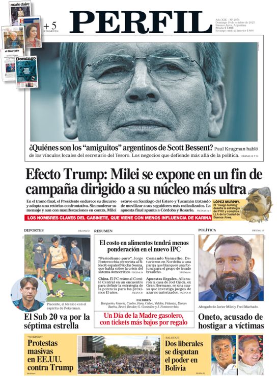 La tapa del Diario PERFIL del domingo 19 de octubre de 2025
