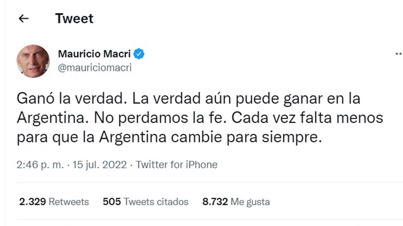 “La verdad aún puede ganar en la Argentina”, el festejo del ex presidente