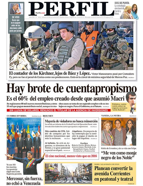 La tapa de este sábado de Diario Perfil