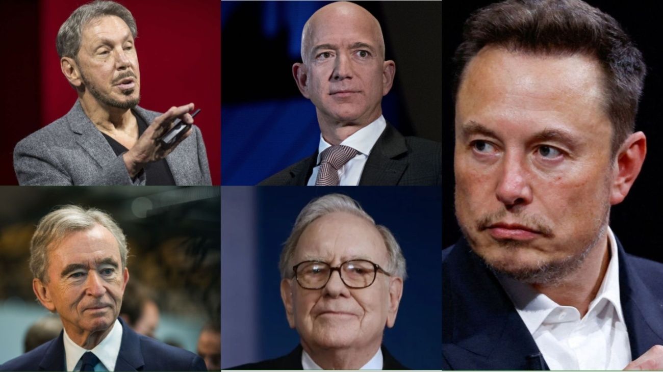 Musk, Arnault, Bezos, Ellison y Buffett duplicaron sus fortunas