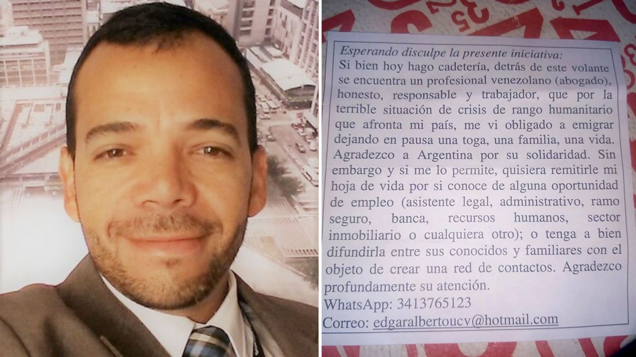 Emigró de Venezuela, trabaja de cadete y quiere ejercer como abogado en Argentina