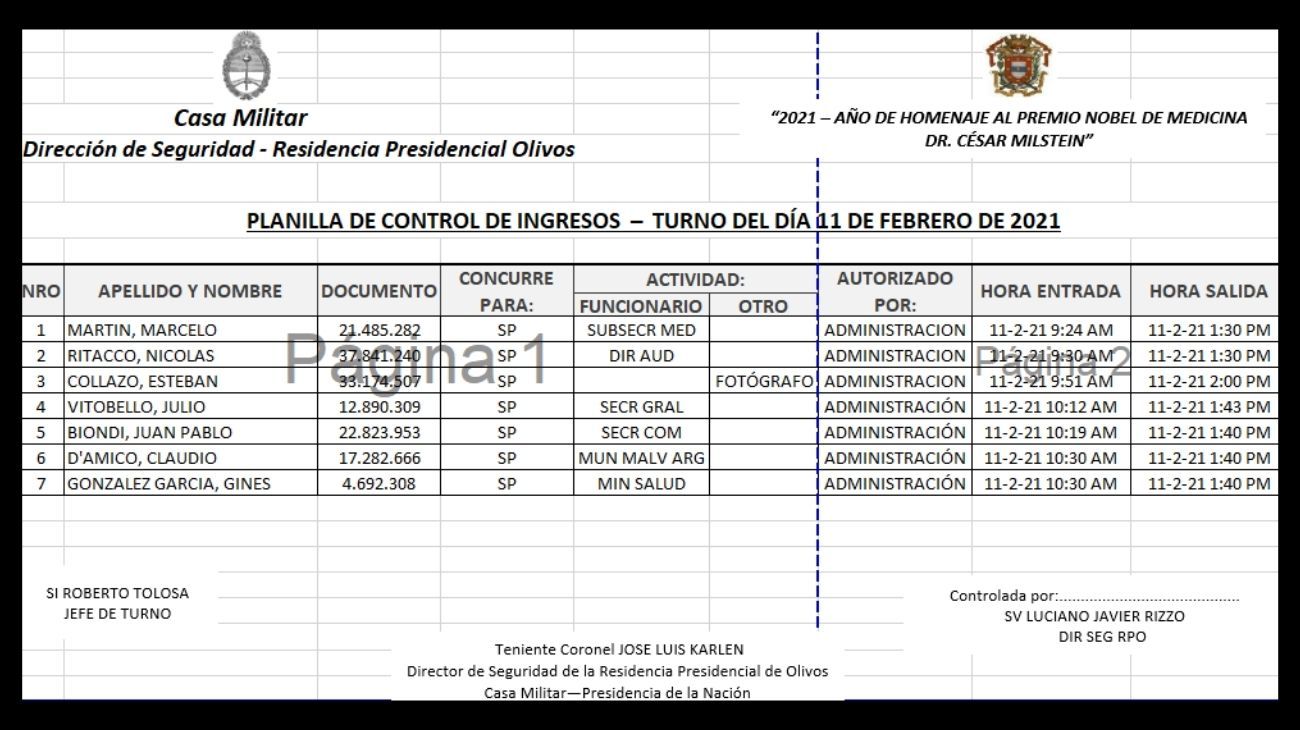 Denuncian una posible relación entre las visitas de Olivos y el vacunatorio VIP