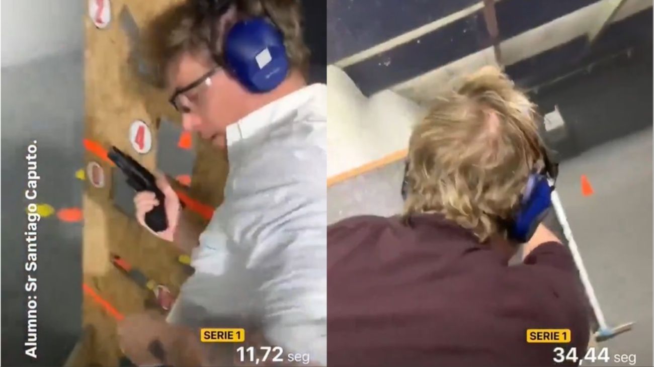 Difunden en redes sociales un video de Santiago Caputo durante una práctica de tiro al blanco