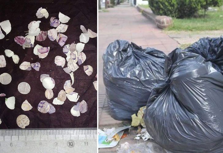 El misterio de las bolsas de basura con más 2 millones de pesos triturados