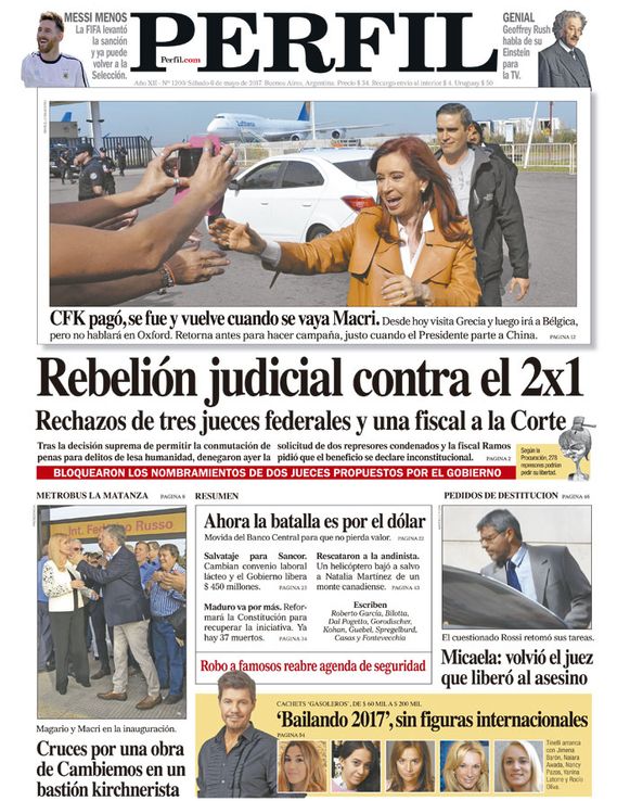La tapa de este sábado del Diario Perfil