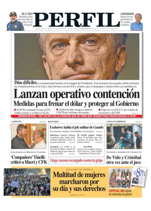 La tapa del Diario PERFIL de este sábado