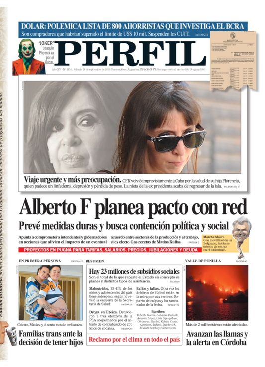 La tapa del Diario Perfil de este sábado 28 de septiembre