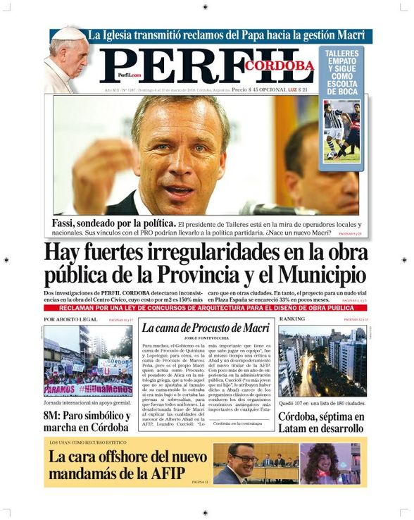 La tapa de Diario PERFIL Córdoba