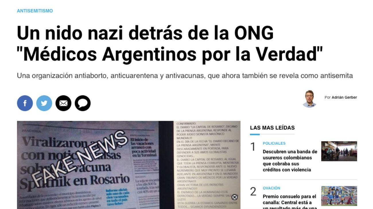 El diario rosarino La Capital acusó a ONG de ser un "nido de nazis"