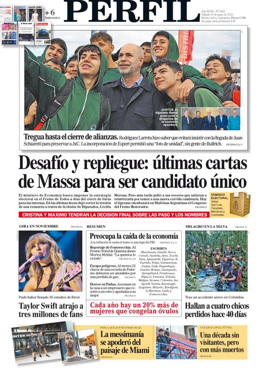 La tapa del Diario PERFIL del sábado 10 de junio de 2023