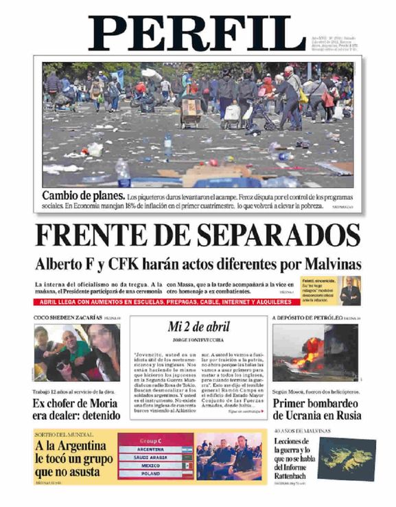 La tapa del Diario PERFIL del sábado 2 de abril de 2022