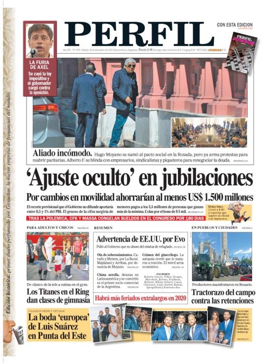 La tapa de diario PERFIL de este sábado 28 de diciembre de 2019