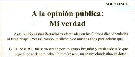 La solicitada de Isidoro Graiver en Clarín y La Nación