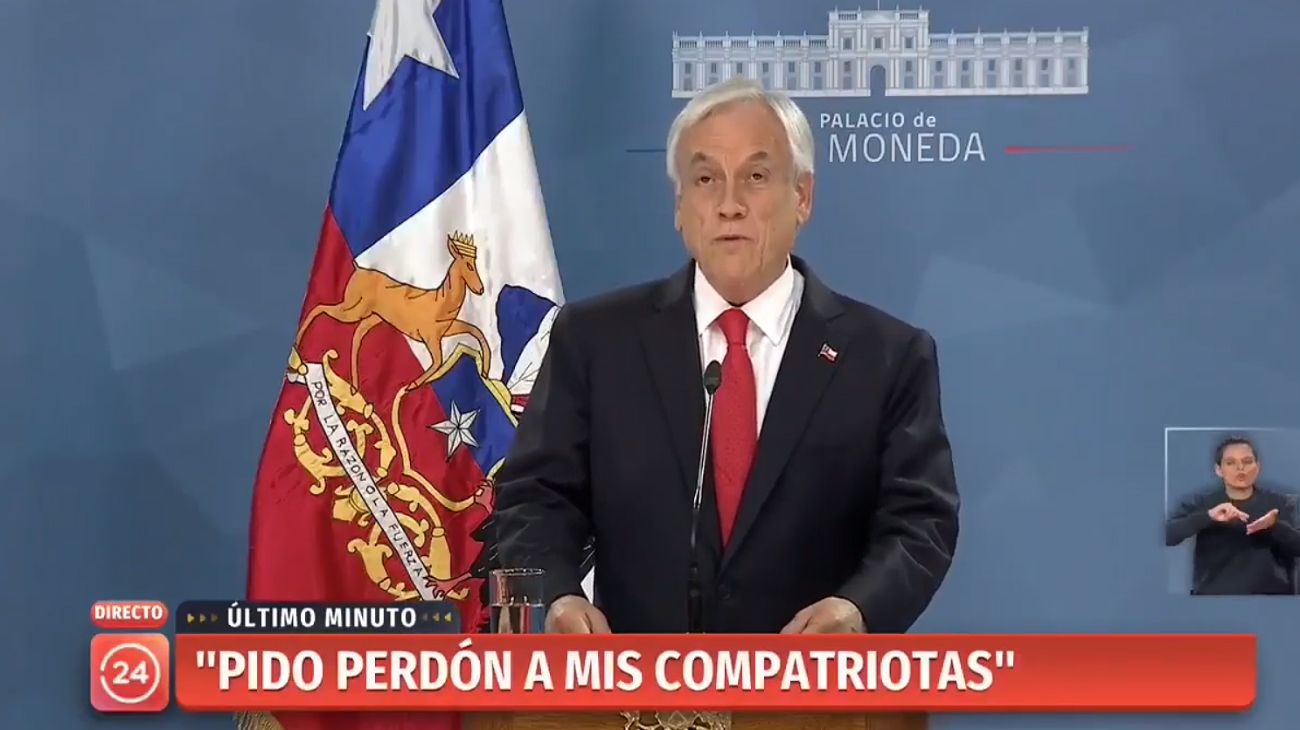 Sebastián Piñera anunció medidas de "reconstrucción" y pidió perdón a los chilenos